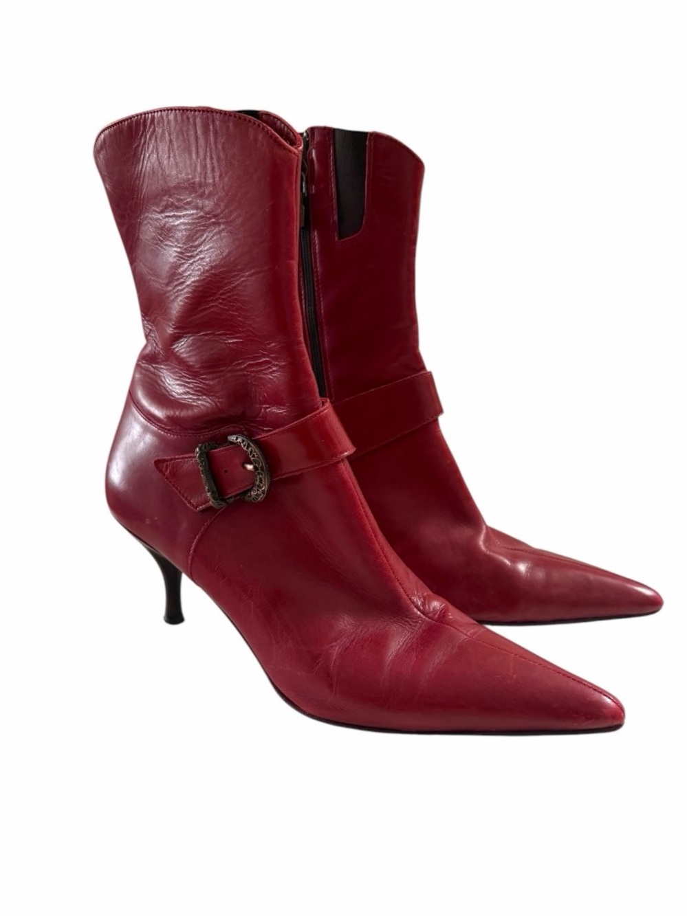 Vintage Donald J Pliner Red Leather Kitten Heel Boots Made in Italy